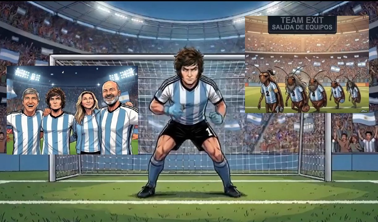 Imagen para el artículo: El insólito video con épica futbolera que subió Milei en medio de los escándalos de corrupción y en plena caída de su imagen