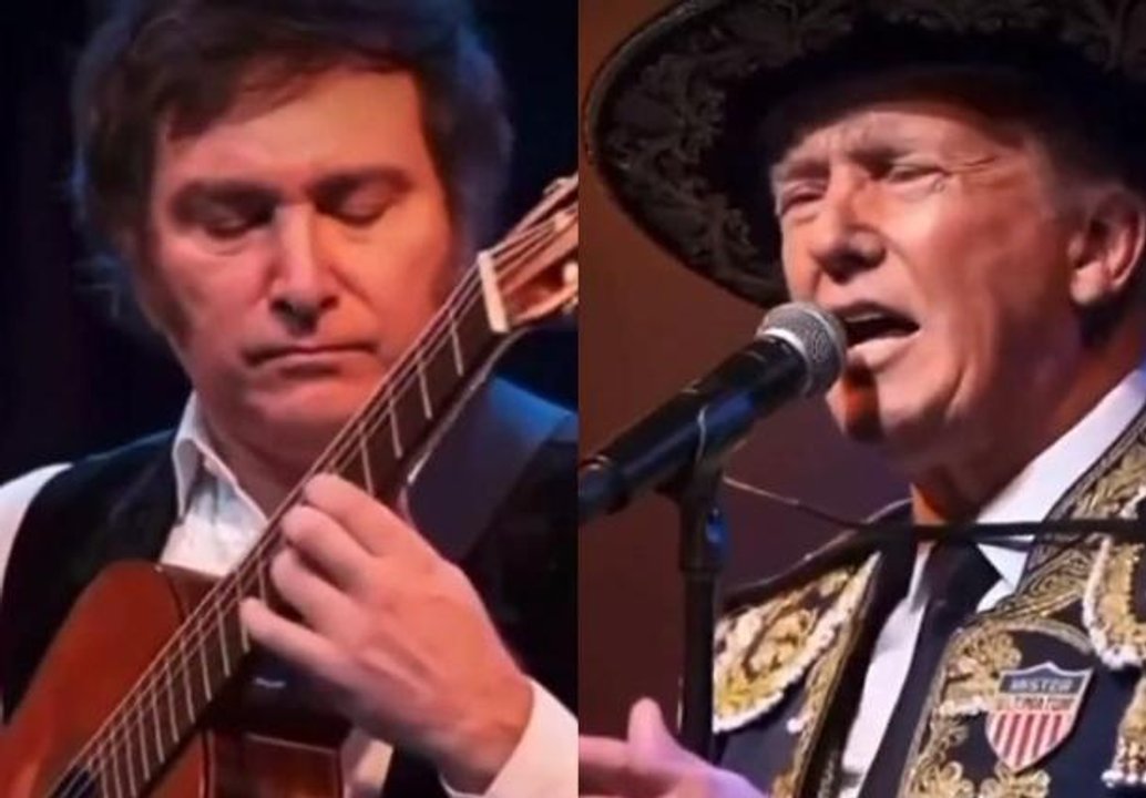 Imagen para el artículo: Vergüenza ajena: Milei difundió un bizarro video con IA junto a Donald Trump en versión mariachis