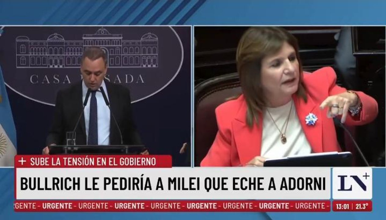 Imagen para el artículo: Crisis total en el Gobierno y bombazo de LN+: Bullrich salió a pedir la cabeza de Adorni y Santillán reveló que hay “disgusto en el Gabinete”
