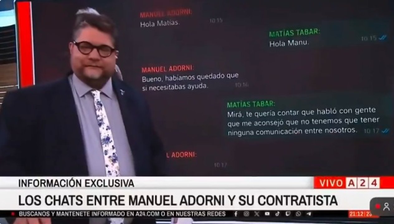 Imagen para el artículo: Wiñazki mostró los chats entre Adorni y el contratista que confirman que quiso coaccionarlo