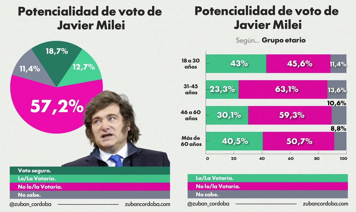 Imagen para el artículo: Lapidaria encuesta electoral para Javier Milei: qué porcentaje no lo votaría en 2027