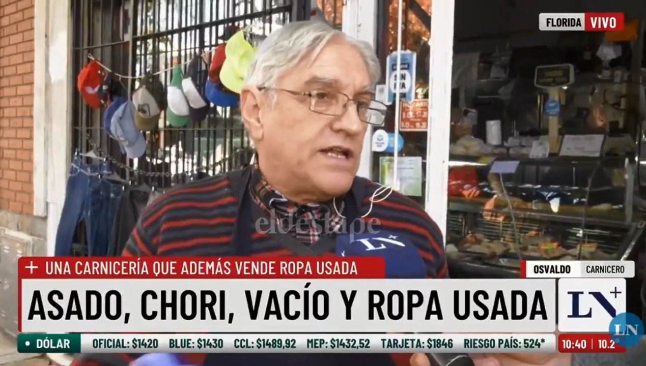 Imagen para el artículo: Vende ropa en la puerta de su carnicería y en La Nación+ lo trataron como un emprendedor