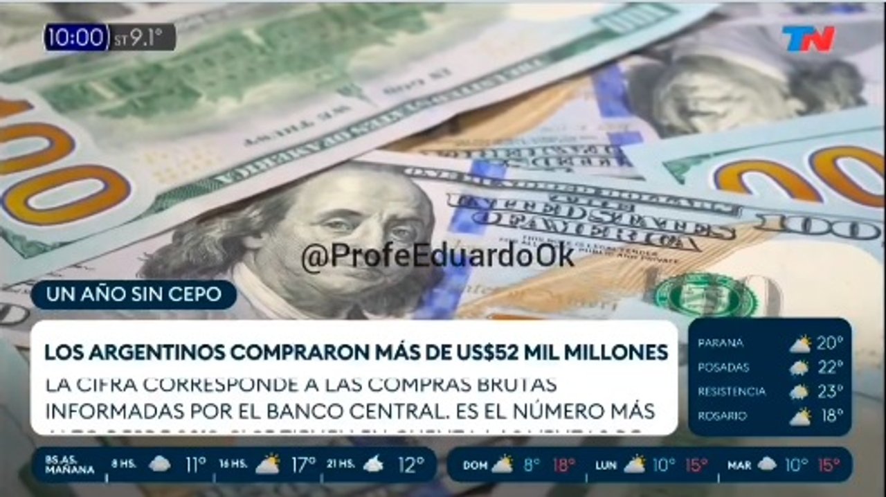 Imagen para el artículo: A pedido de Caputo: en un año los argentinos compraron 52 mil millones de dólares para atesoramiento