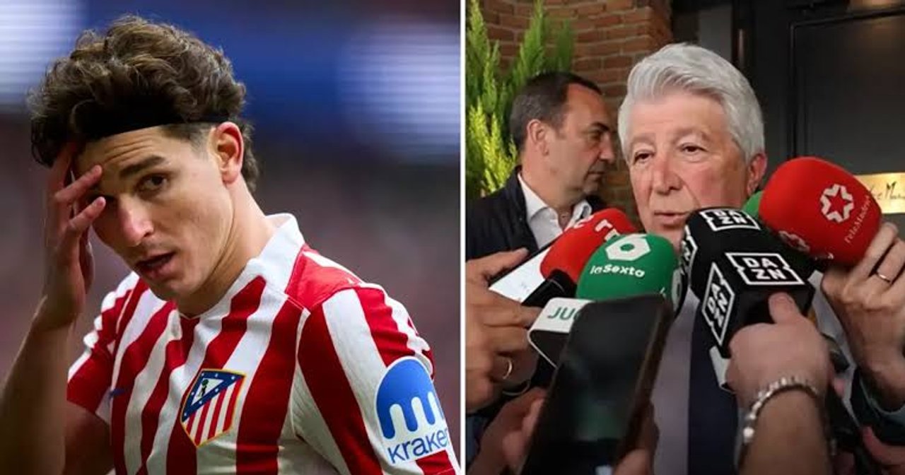 Imagen para el artículo: Blooper viral: el presidente del Atlético de Madrid habló de Julián Álvarez y un insólito error desató las burlas en las redes