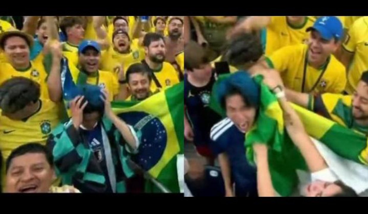 Imagen para el artículo: La bronca del hincha japonés que terminó en medio del festejo brasileño y fue captado por la transmisión