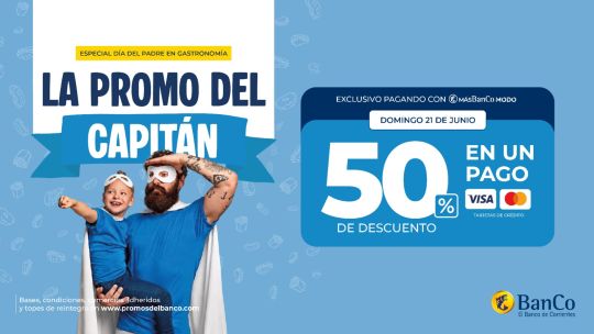 Imagen para el artículo: Día del Padre: Banco de Corrientes lanza descuentos del 50% y cuotas sin interés